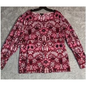 Talbots Plus 2XL Pure Merino Wool Sweater Burgundy Pink All Over Floral Print